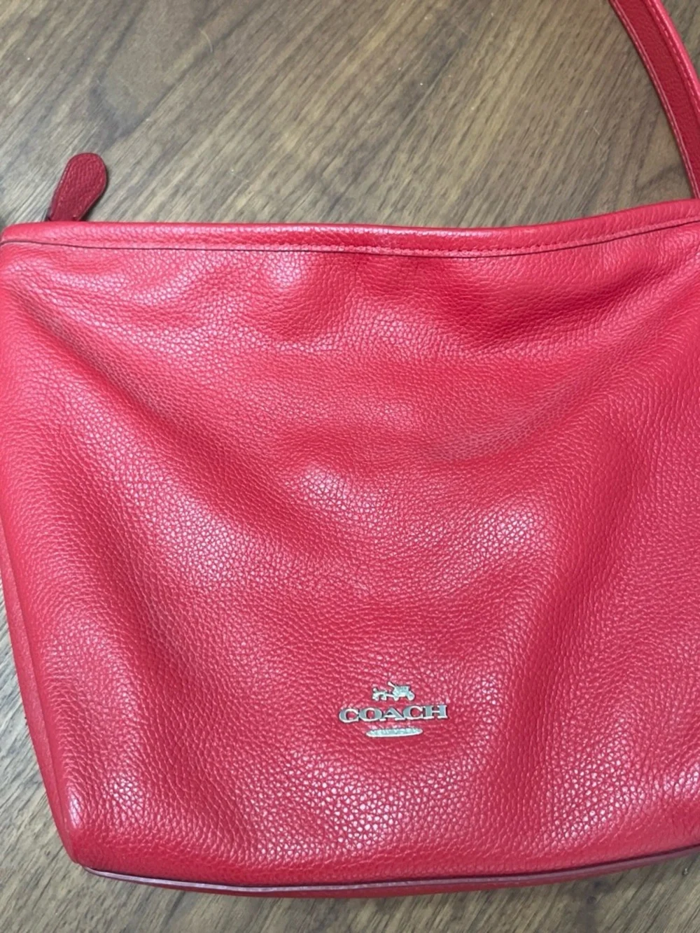 Coach Red Pebbled Leather Hobo Shoulder Bag with Silver Logo